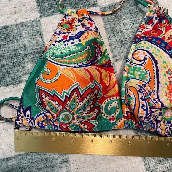 Ralph Lauren Bright Paisley Double String Bikini Triangle Top Medium - Picture 10 of 11